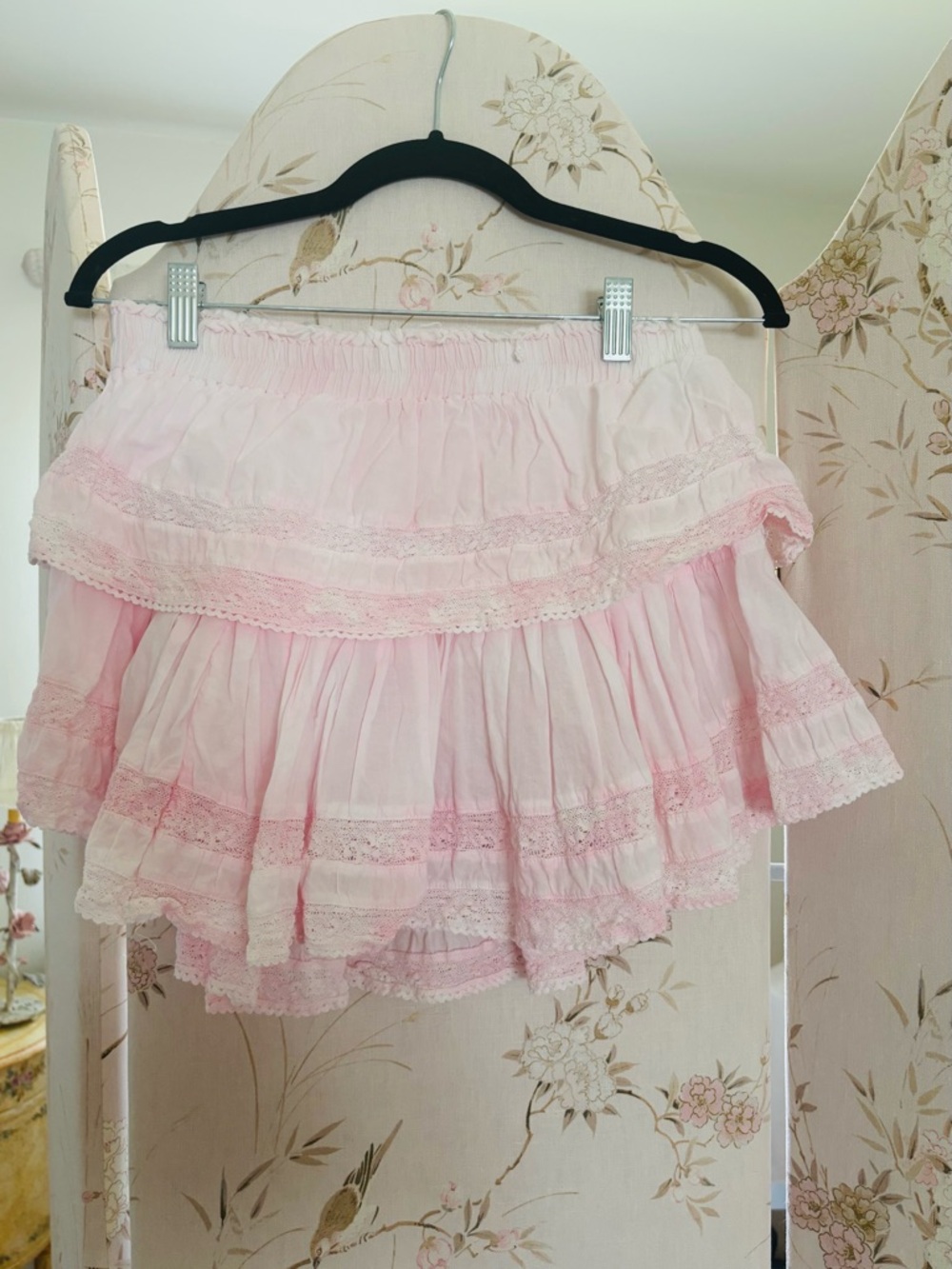 LoveShackFancy Pale Pink Ruffled Mini Skirt